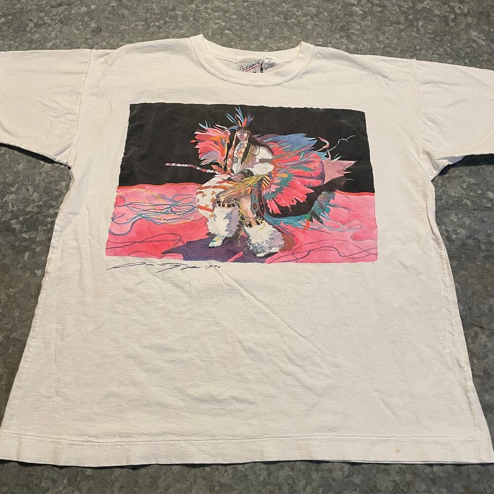 Vintage Native American Indian Chief Artwear Shirt Medium Single Stitch 90s 1990
